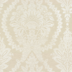 Wallpaper Echo Design Beige on Cream Damask  Real Grasscloth Weave